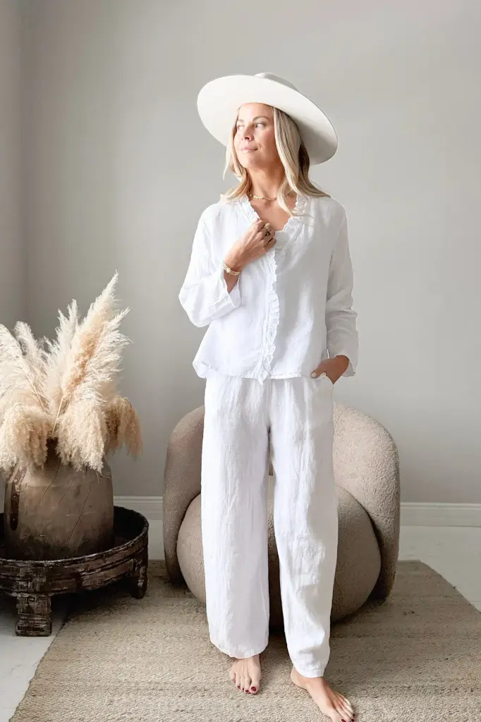 BYPIAS - Pantalon en Lin Blanc - Paloma