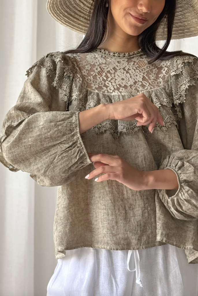 BYPIAS - Blouse Boho Lace (savane)