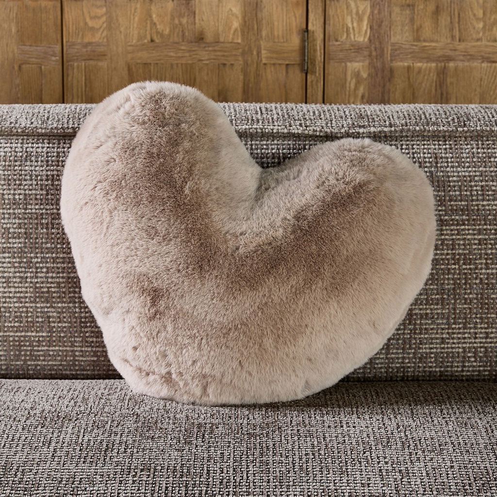 Coussin Coeur - Fausse Fourrure (beige)