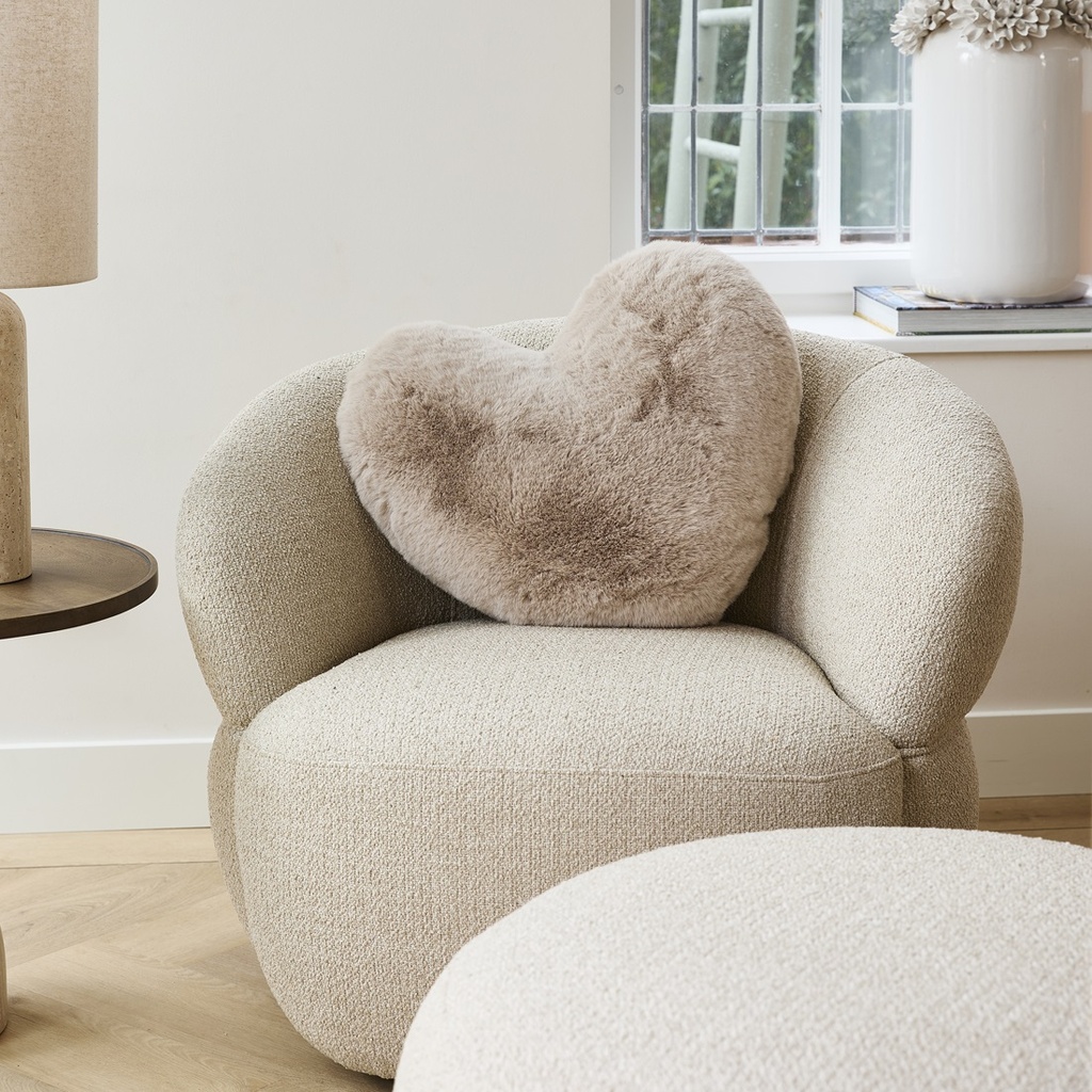 Coussin Coeur - Fausse Fourrure (beige)
