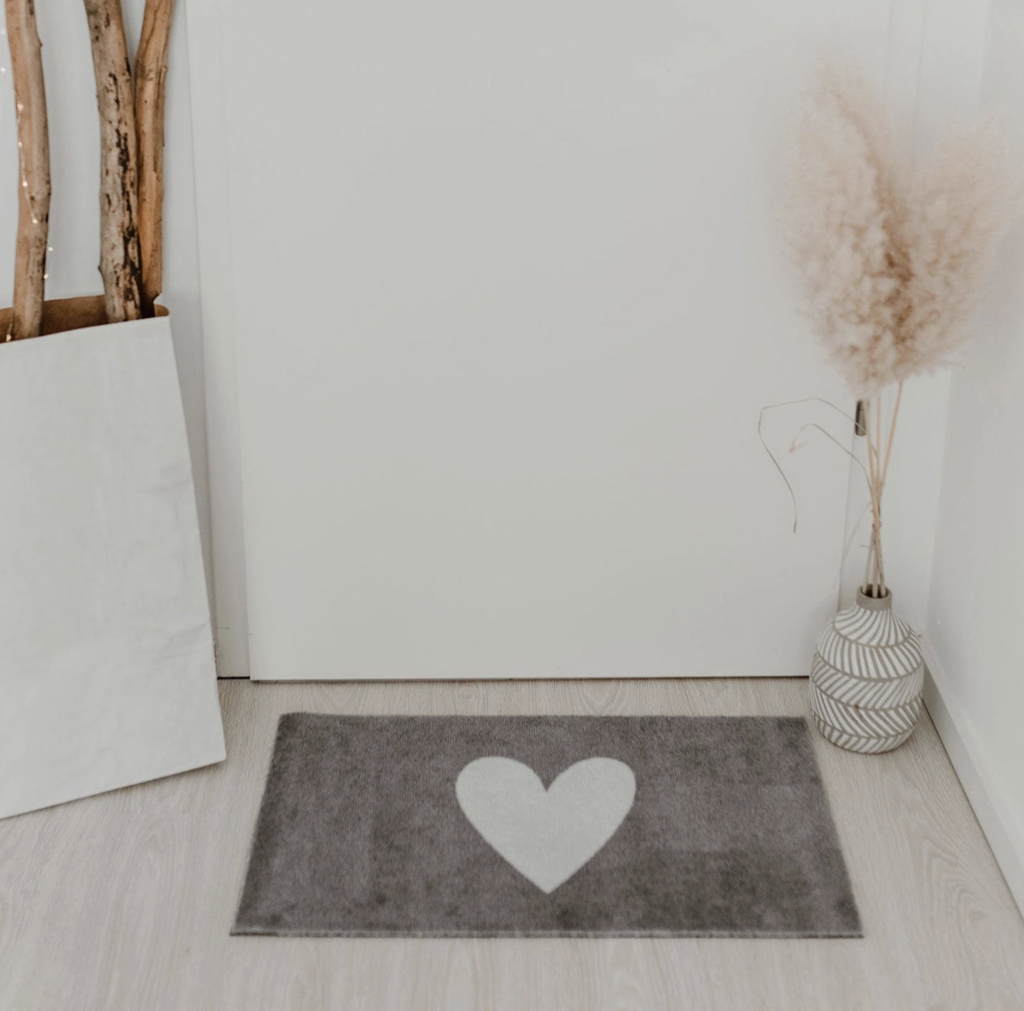Paillasson Gris - Coeur Blanc