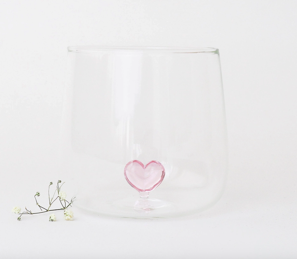 Verre à Eau - Coeur Rose