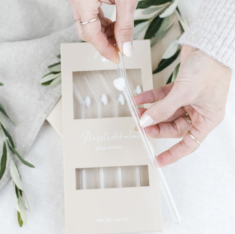 Paille en Verre - Coeur Blanc ( 4 pces)