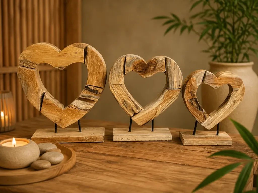 Coeur en Teck - Lisse  (Grand)