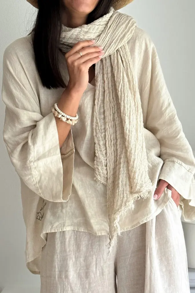 BYPIAS - Écharpe Boho Mesh Linen (sable)