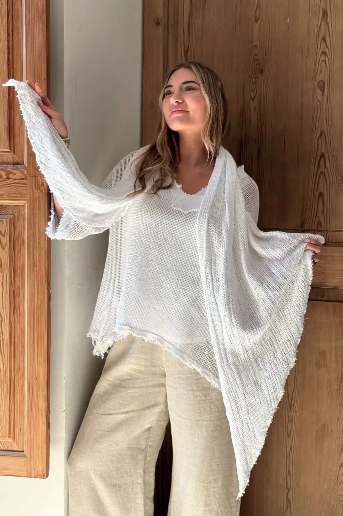 BYPIAS - Écharpe Boho Mesh Linen (white)