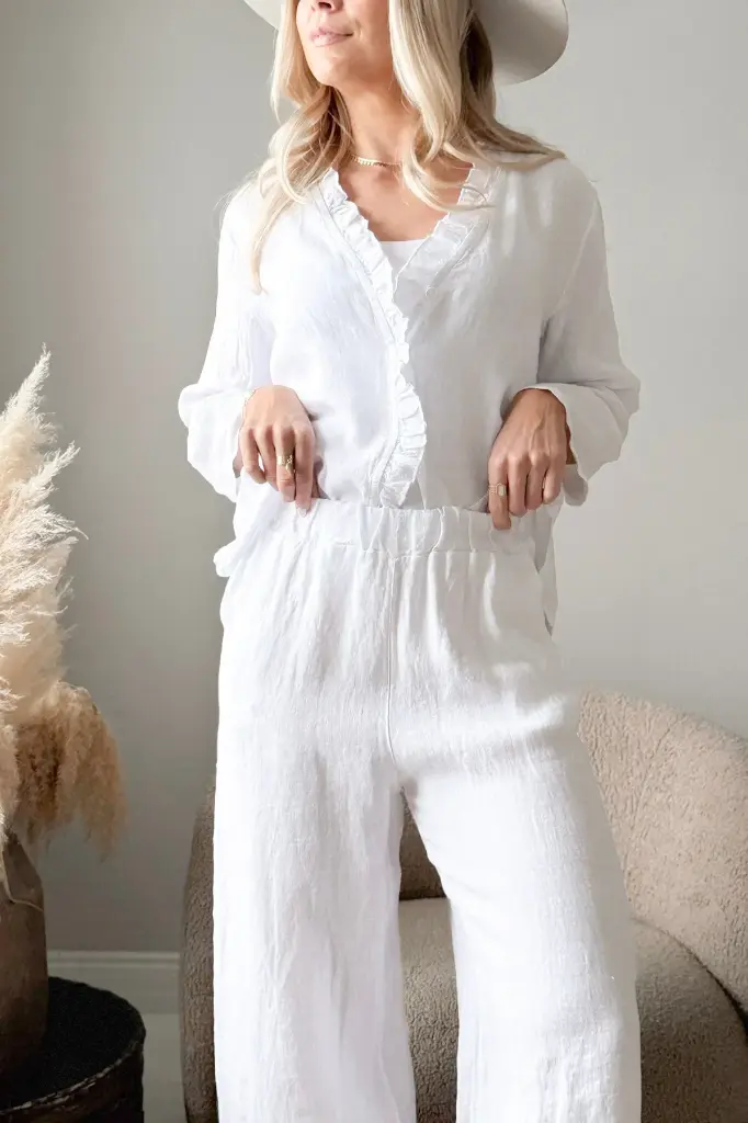 BYPIAS - Pantalon en Lin Blanc - Paloma