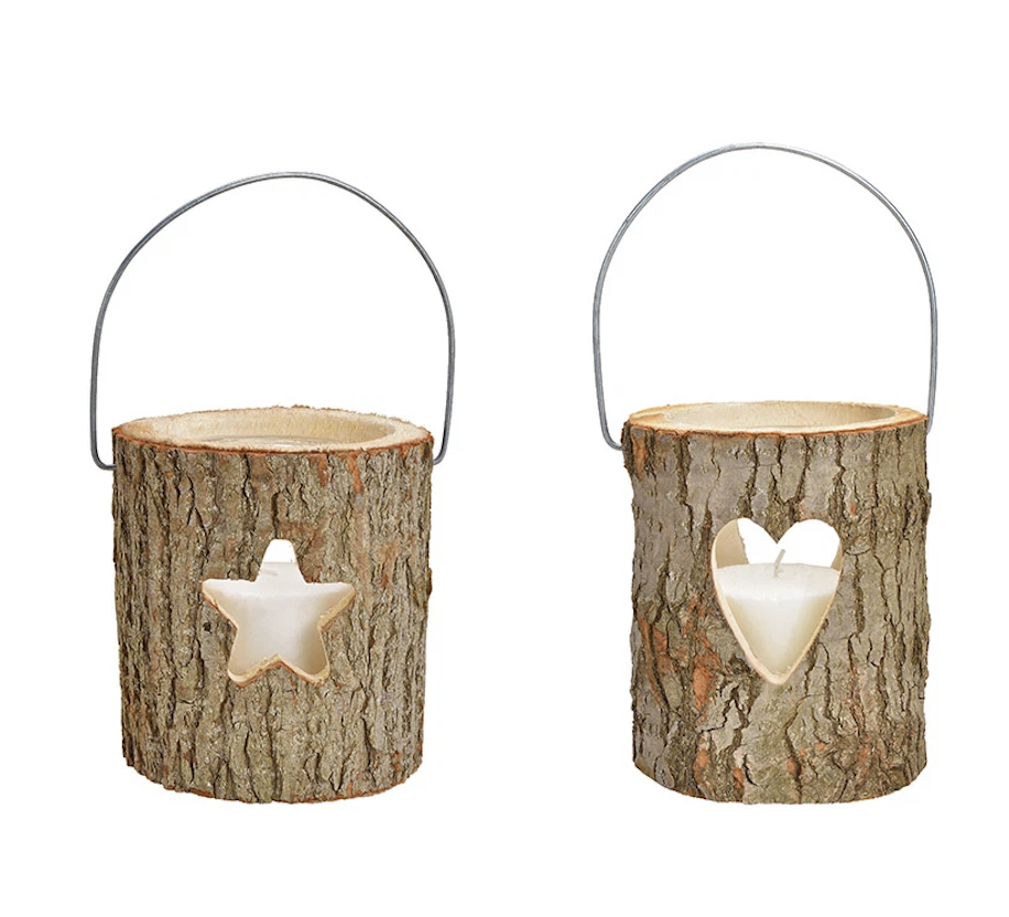 Lanterne en Bois - Bougie Coeur ou Étoile (grande)