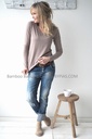 BYPIAS - Pull fin longues manches Lucie (taupe, col en V)