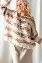 BYPIAS - Pull à rayures boucle, blanc cassé/beige ONE SIZE