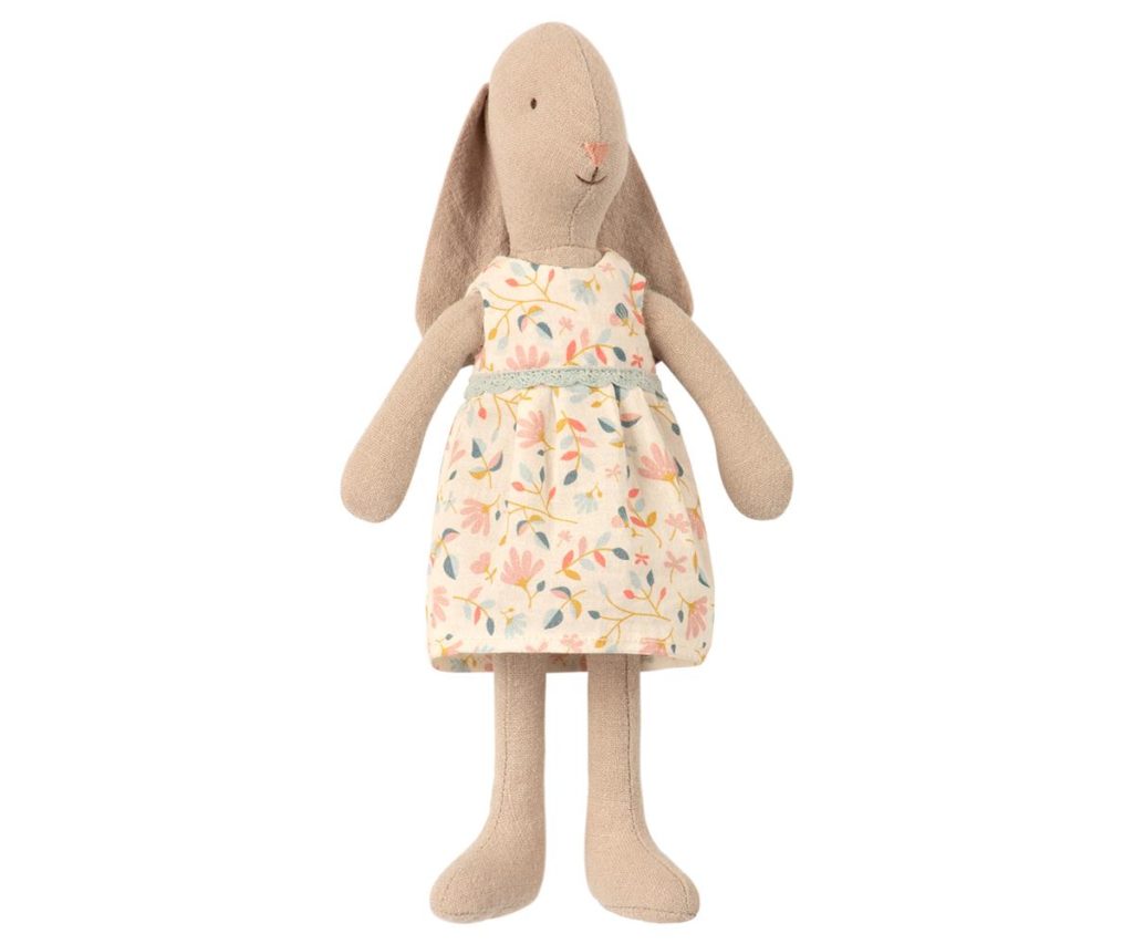 Maison de poupée - Lapine en robe fleurie (taille 1)