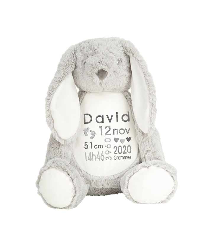 Peluche personnalisable Lapin gris Côté Coeur Côté Jardin