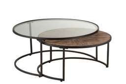 [70596] Table Basse Ronde Gigogne - Bois & Verre