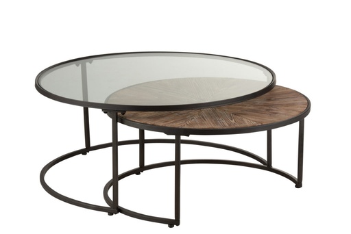 [70596] Set de Table Basse Ronde - Bois & Verre (2p.)