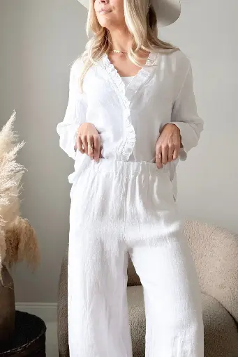 BYPIAS - Pantalon en Lin Blanc - Paloma
